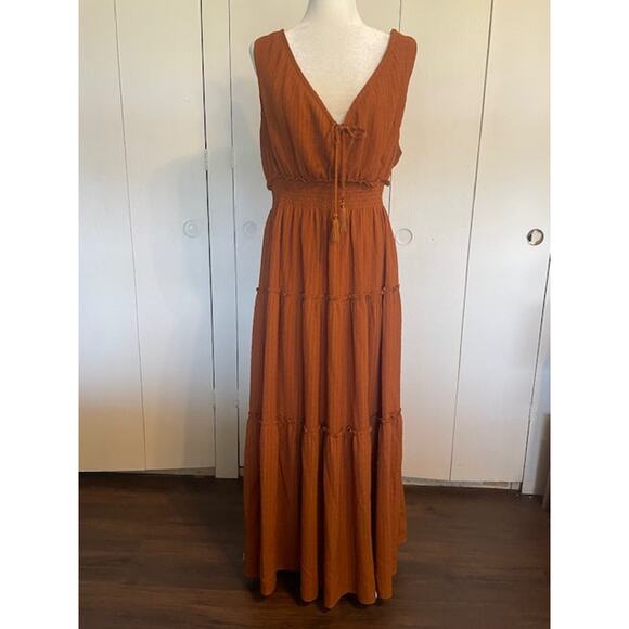 Taylor Size XL Tiered Maxi Dress V-Neck ‎ Boho Cinnamon Color - Picture 1 of 6